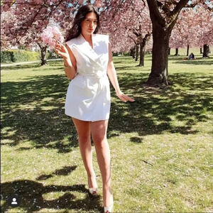 Zara Belted White Vest Bkazer Dress